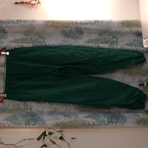 Green 1990's y2k windbreaker jogging pants zipper on ankle pockets sz L - Picture 1 of 7